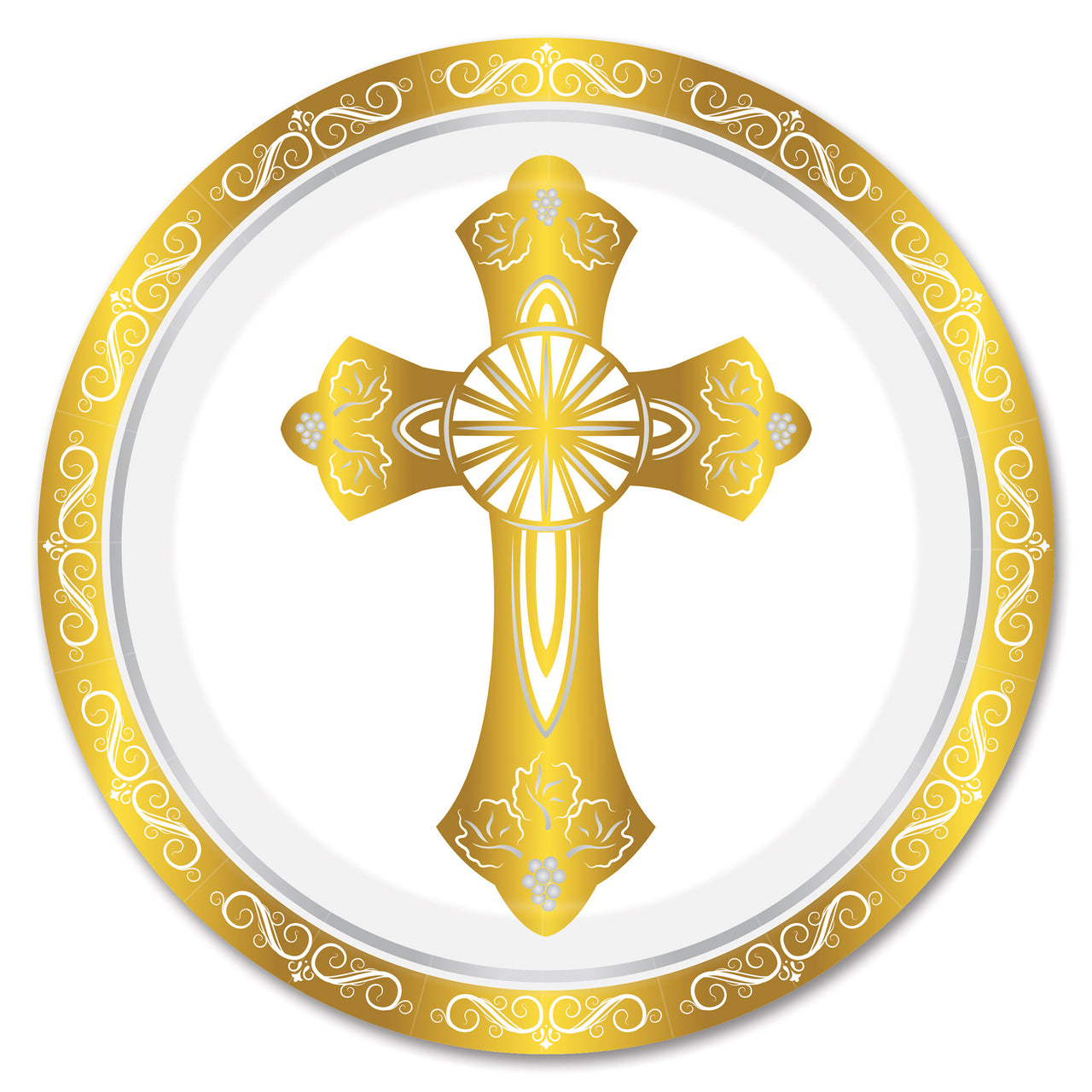 Gold First Communion Dinner Plates (8-Count) - 9 Inch Round