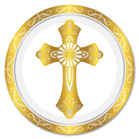 Gold First Communion Dinner Plates (8-Count) - 9 Inch Round
