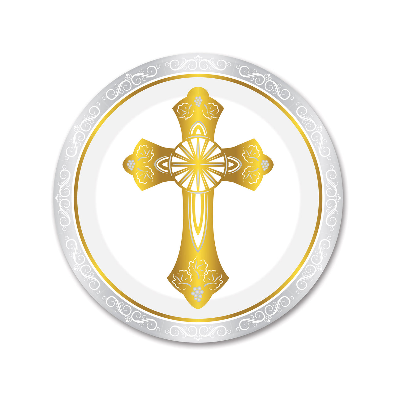 Gold First Communion Dessert Plates (8-Count) - 7 Inch Round