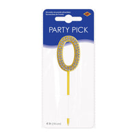 Number 0 Cake Topper Pick - 4 Inch Molded Plastic Number - view 3