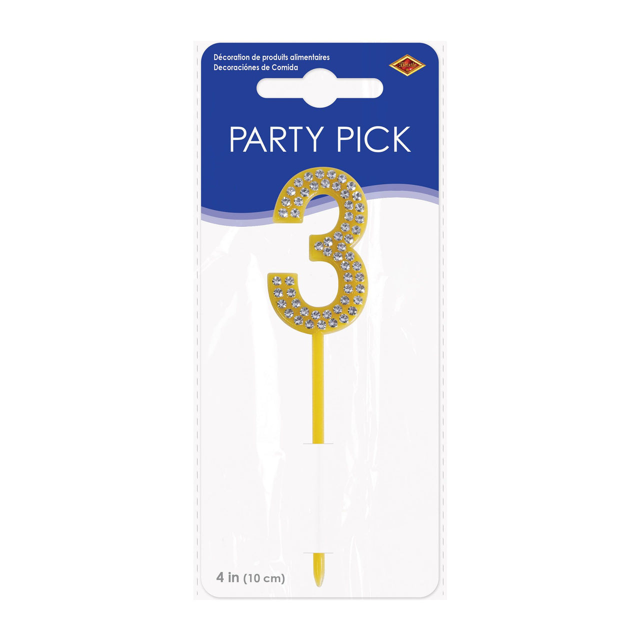 Number 3 Cake Topper Pick - 4 Inch Number Cake Decoration - view 3
