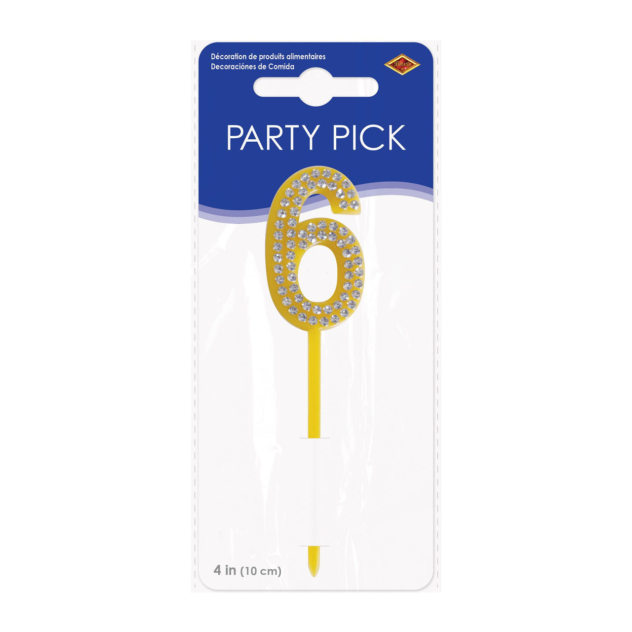 Number 6 Cake Topper Pick - 4 Inch Molded Number Pick - view 3