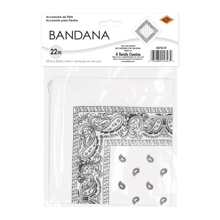 Classic White Bandana - 22" x 22" Versatile Accessory