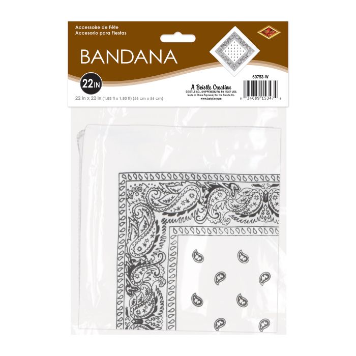 Classic White Bandana - 22" x 22" Versatile Accessory