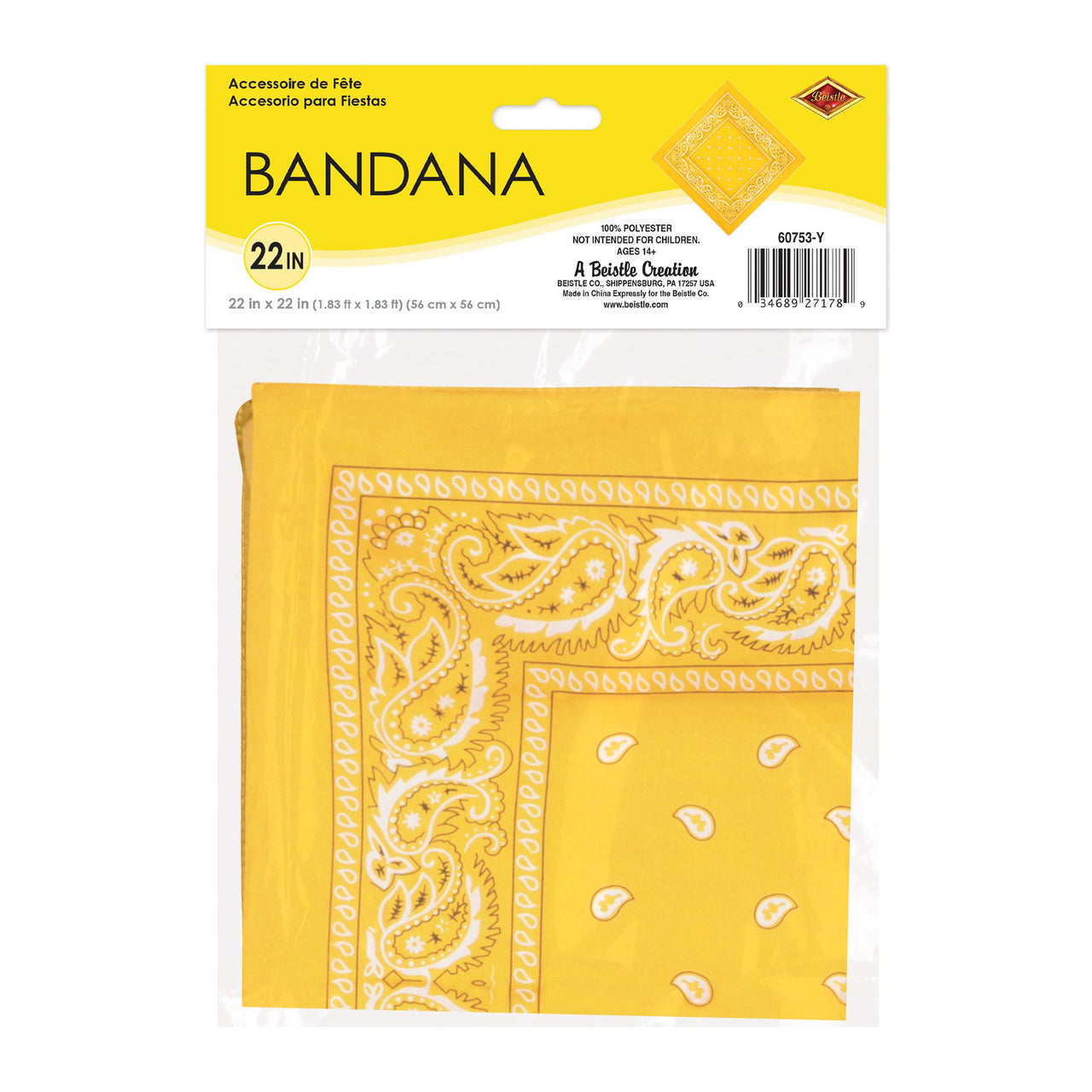 Vibrant Yellow Bandana - 22" Square Accessory