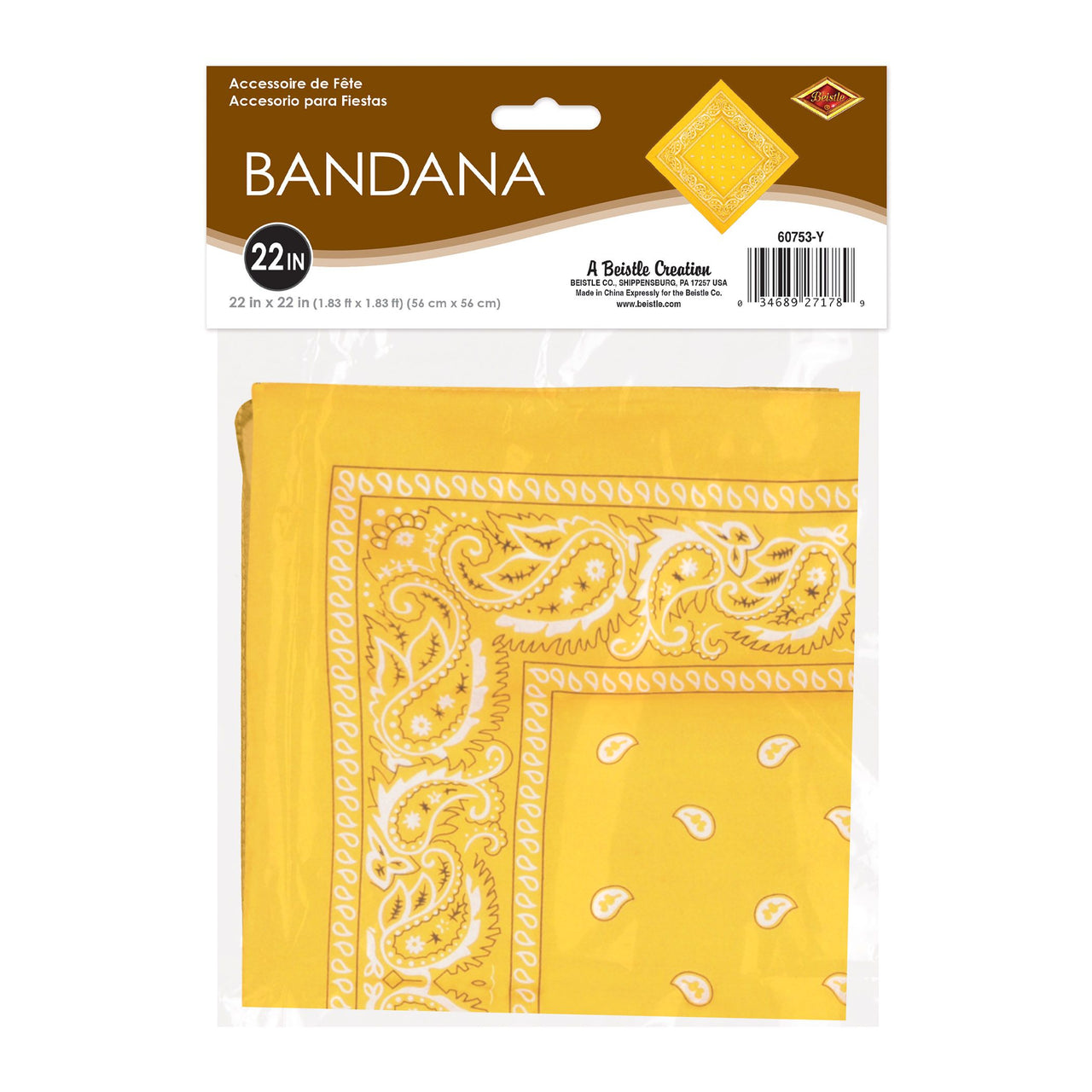Vibrant Yellow Bandana - 22" Square Accessory