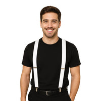 Adjustable White Suspenders - One Size Fits Most