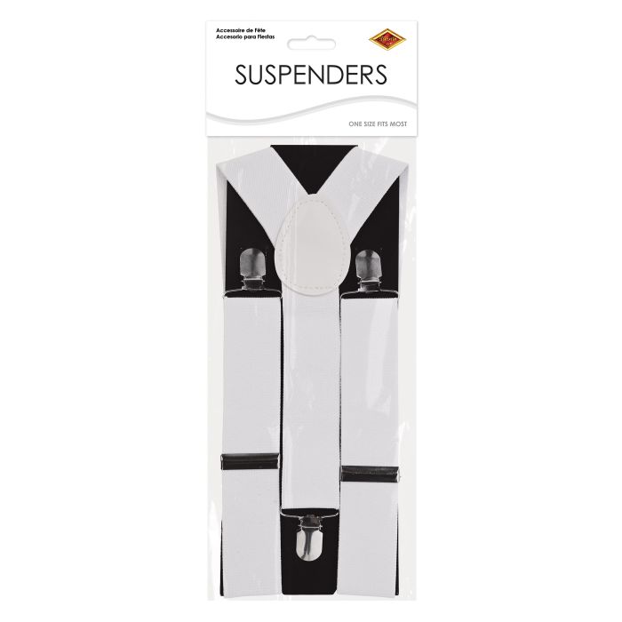 Adjustable White Suspenders - One Size Fits Most
