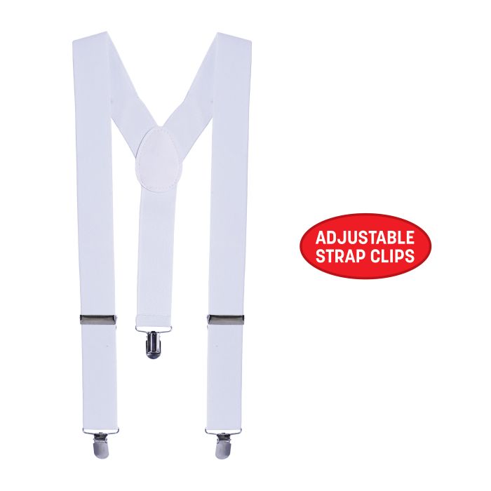 Adjustable White Suspenders - One Size Fits Most