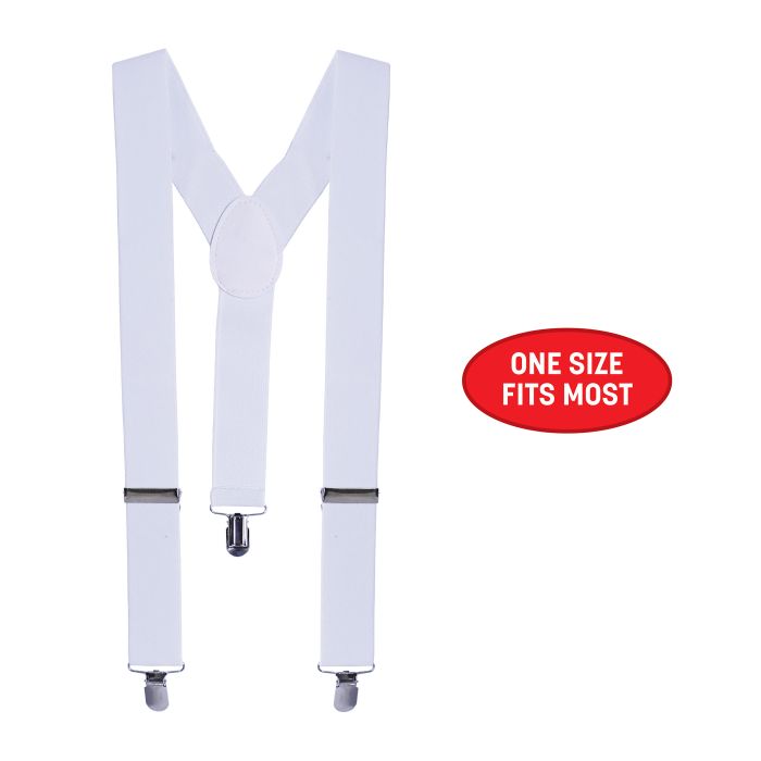 Adjustable White Suspenders - One Size Fits Most
