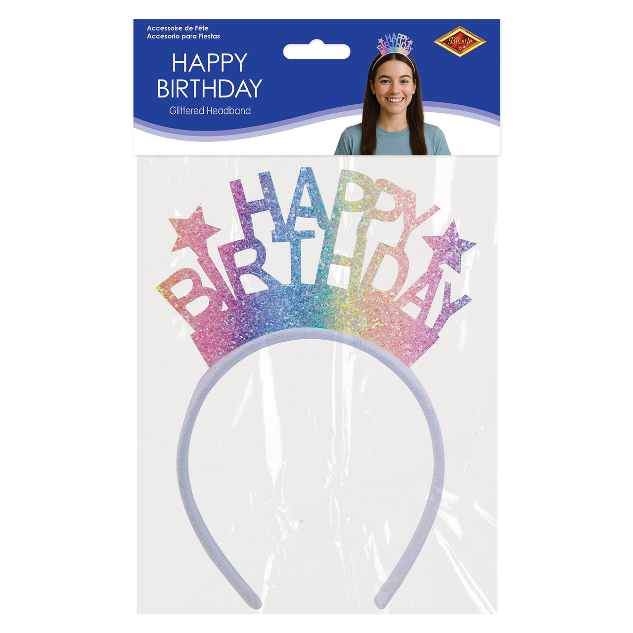 Glitter Happy Birthday Headband - Snap-On Fun!