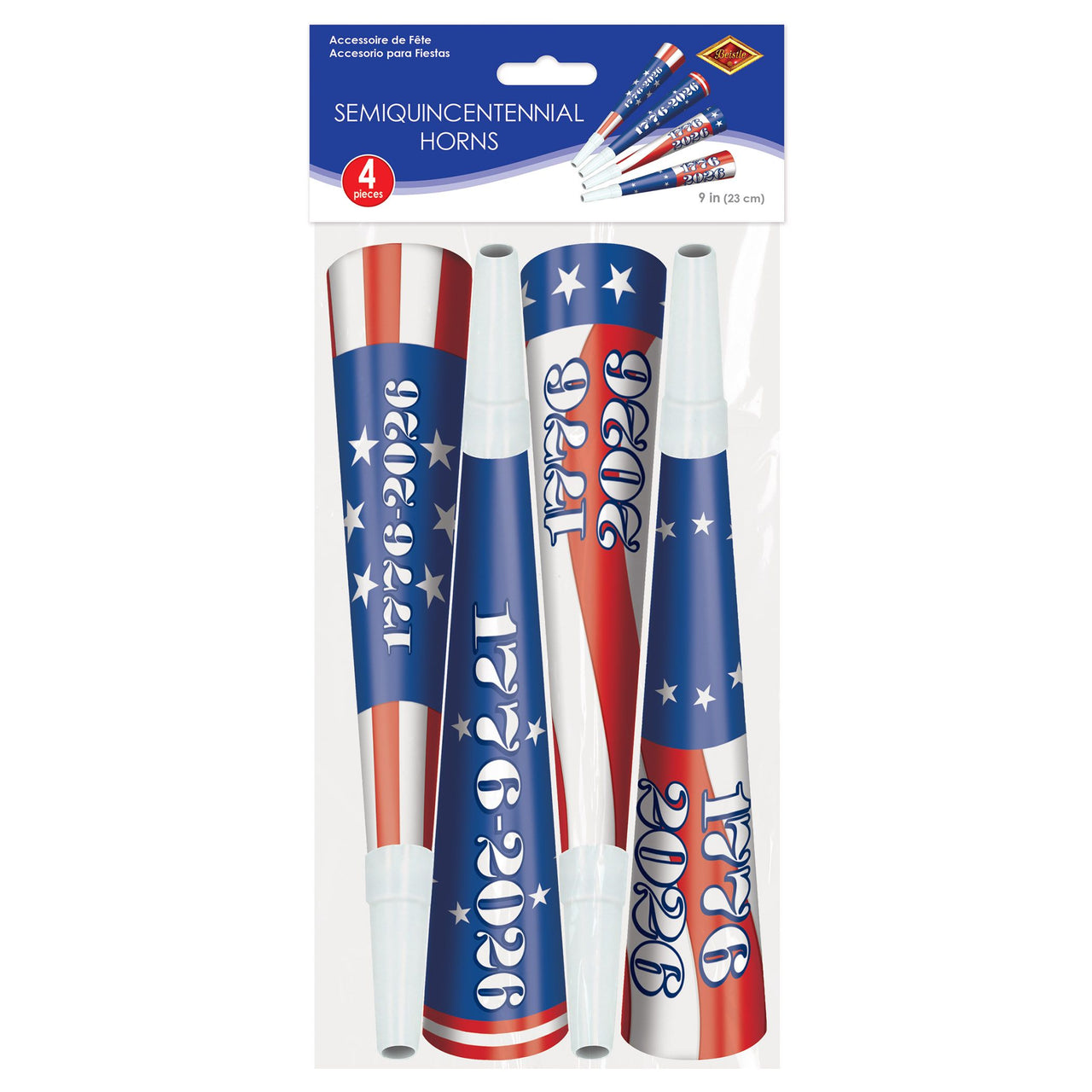Semiquincentennial Patriotic Horns - Assorted Designs (4-Pack)