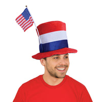 Plush Patriotic Top Hat - American Flag Design