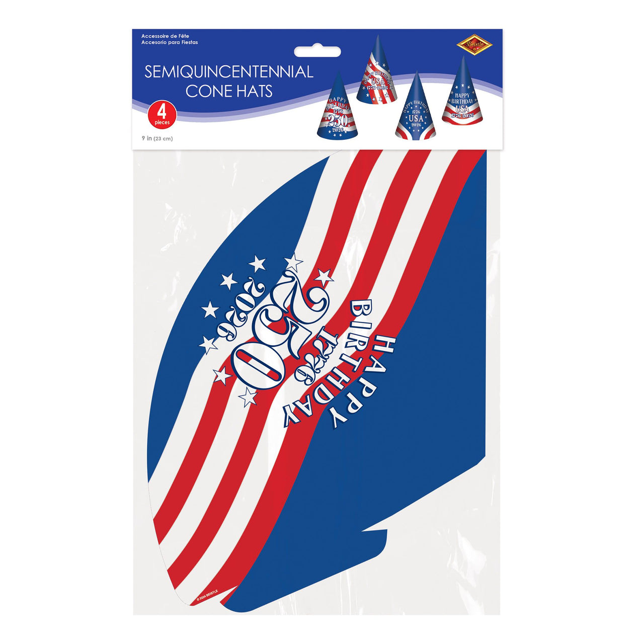 4-Pack Semiquincentennial Cone Hats - Patriotic Party Fun