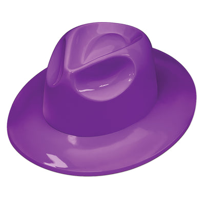 Purple Plastic Fedora Hat - One Size Fits Most
