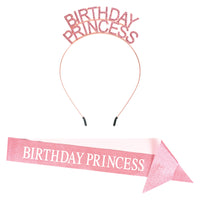 Birthday Princess Headband & Glittered Sash Set (1 per package)