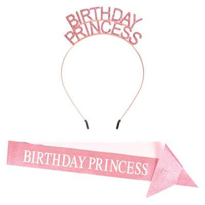 Birthday Princess Headband & Glittered Sash Set (1 per package)