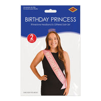 Birthday Princess Headband & Glittered Sash Set