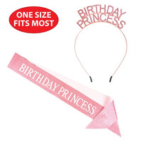 Birthday Princess Headband & Glittered Sash Set