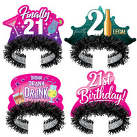 Finally 21 Fringed Tiaras (4-Pack) - Assorted Designs