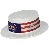 White Plastic Skimmer Hat with Semiquincentennial Band