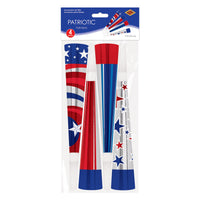 Patriotic Foil Horns - Assorted Designs (4-Pack)