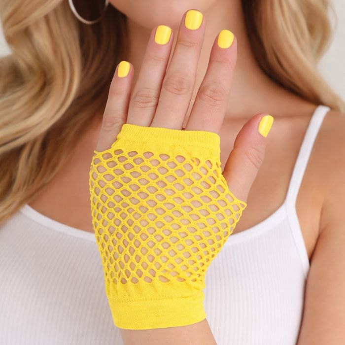 Yellow Fishnet Gloves - Costume Accessory