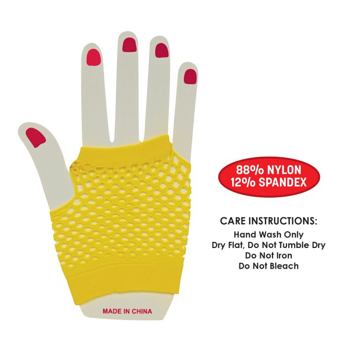Yellow Fishnet Gloves - Costume Accessory