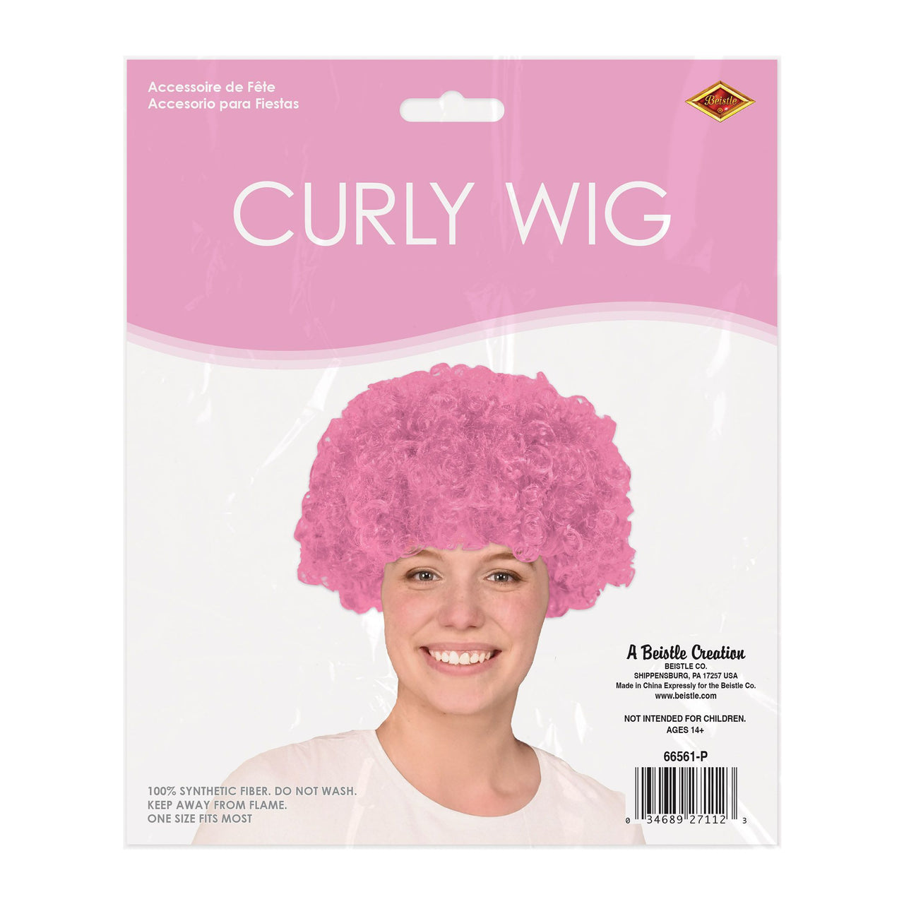 Pink Curly Wig - Spirit Colors & School Spirit Fun!
