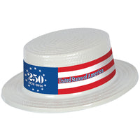 White Plastic Skimmer Hat - Patriotic Semiquincentennial