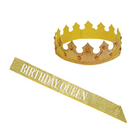 Birthday Queen Crown & Glitter Sash Set - Celebrate in Style!