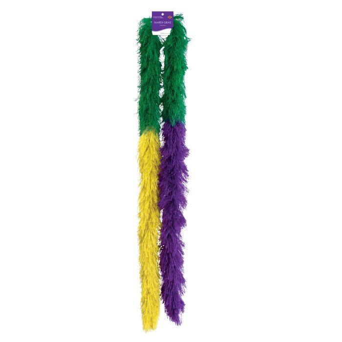 Mardi Gras Fluffy Boa - Gold, Green & Purple | 5 ft 11 inch