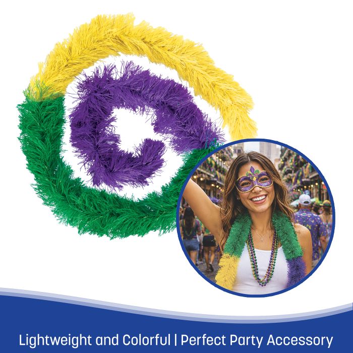 Mardi Gras Fluffy Boa - Gold, Green & Purple | 5 ft 11 inch