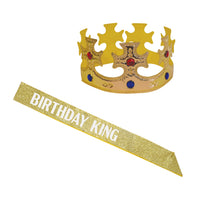 Birthday King's Crown & Glittered Sash Set - One Size Fits Most