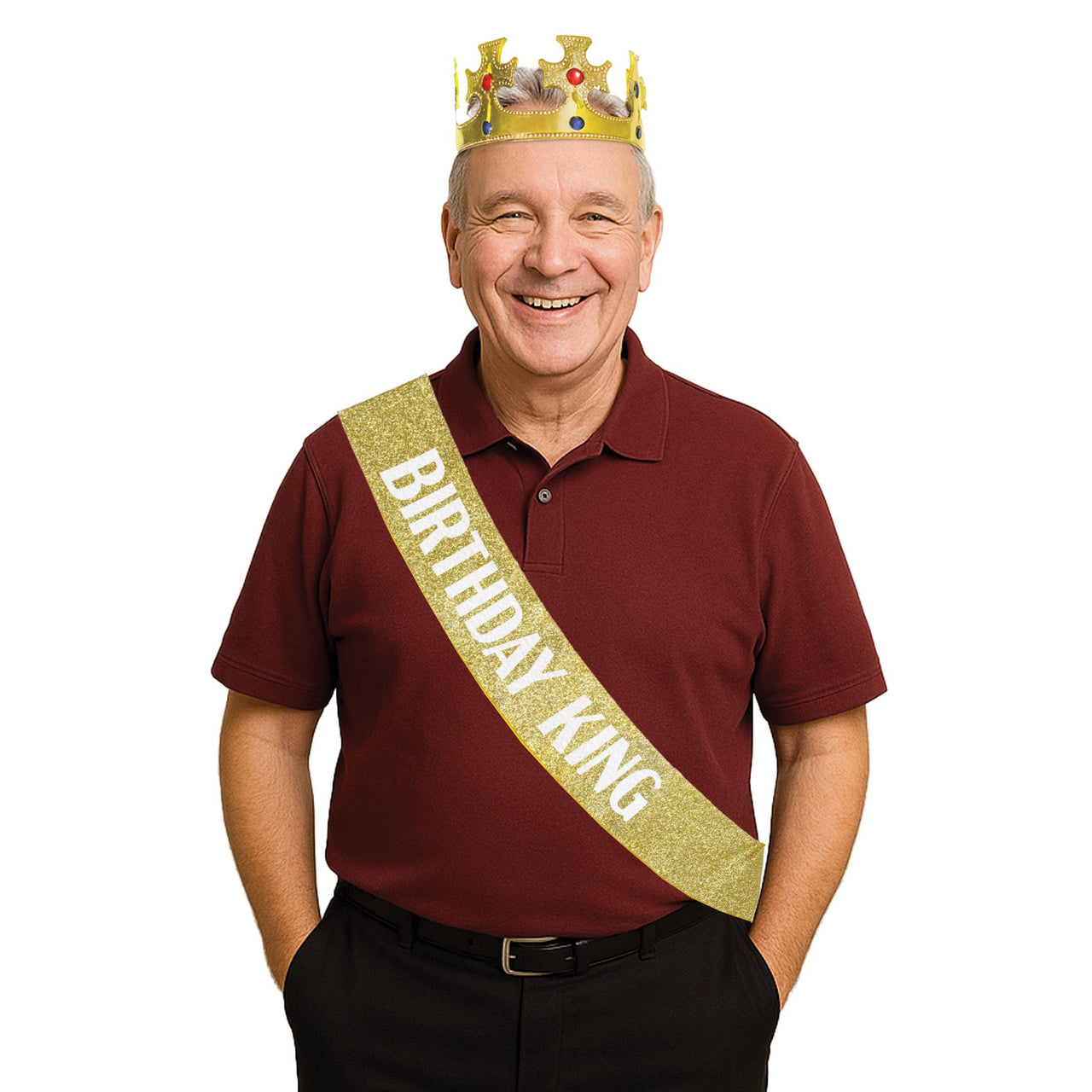 Birthday King's Crown & Glittered Sash Set - One Size Fits Most