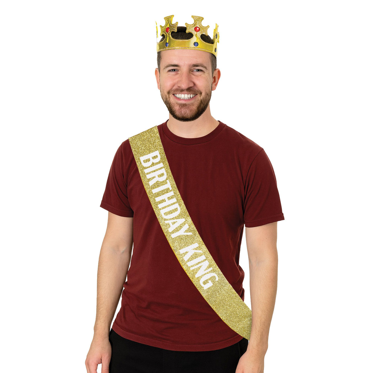 Birthday King's Crown & Glittered Sash Set - One Size Fits Most
