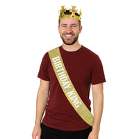 Birthday King's Crown & Glittered Sash Set - One Size Fits Most