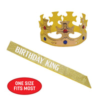 Birthday King's Crown & Glittered Sash Set - One Size Fits Most