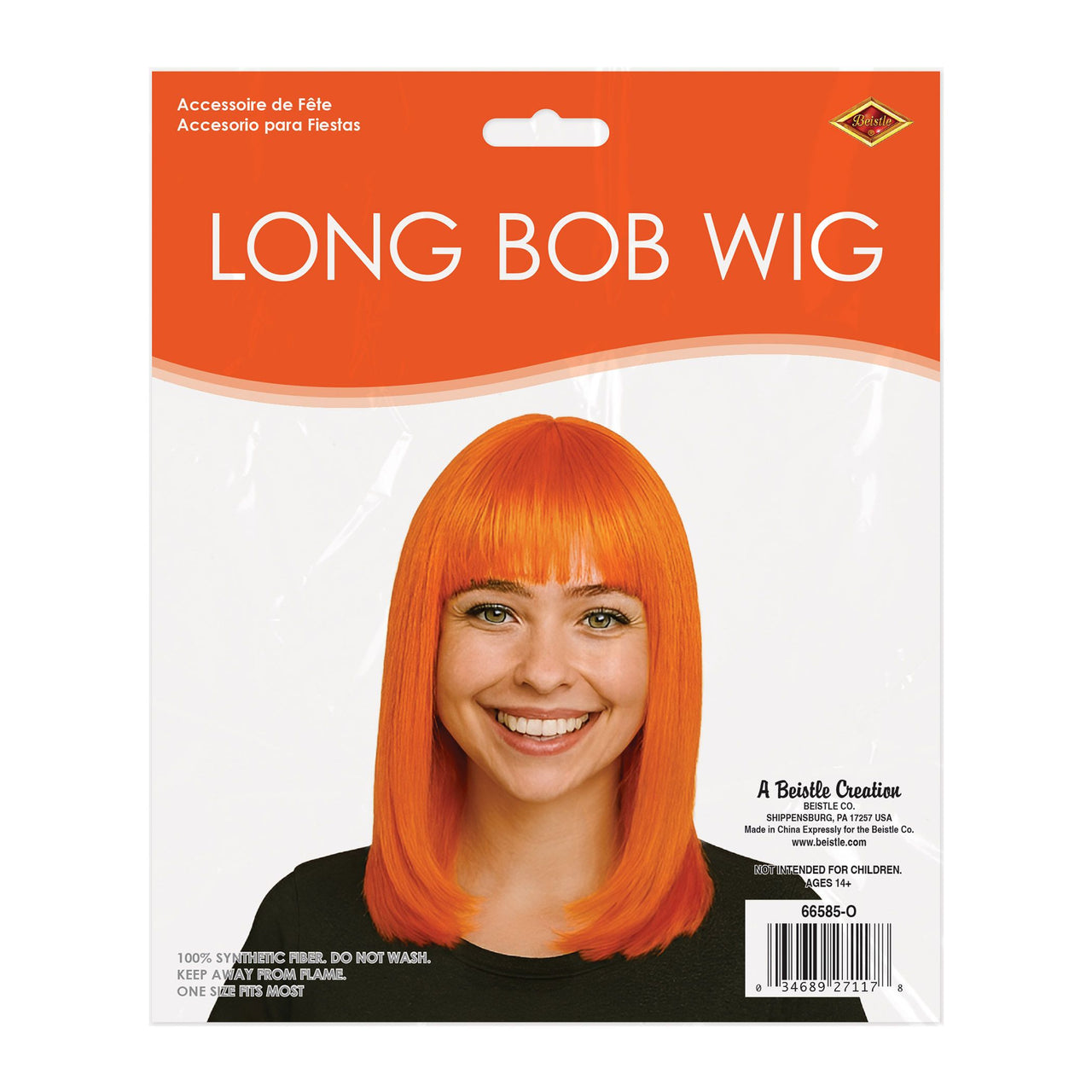 Orange Long Bob Wig - Spirit, School & Halloween Fun!