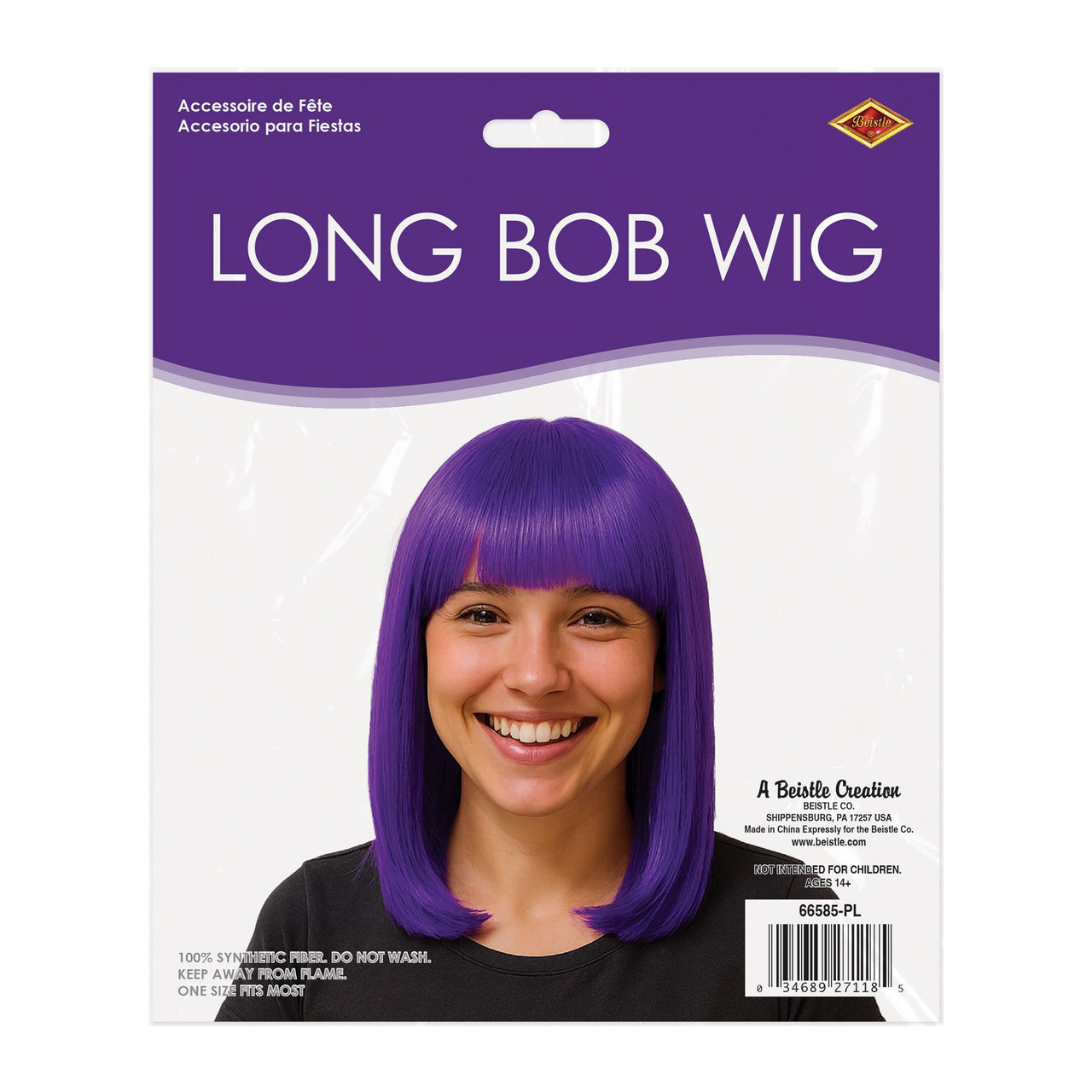 Purple Long Bob Wig - Spirit, School, & Halloween Fun