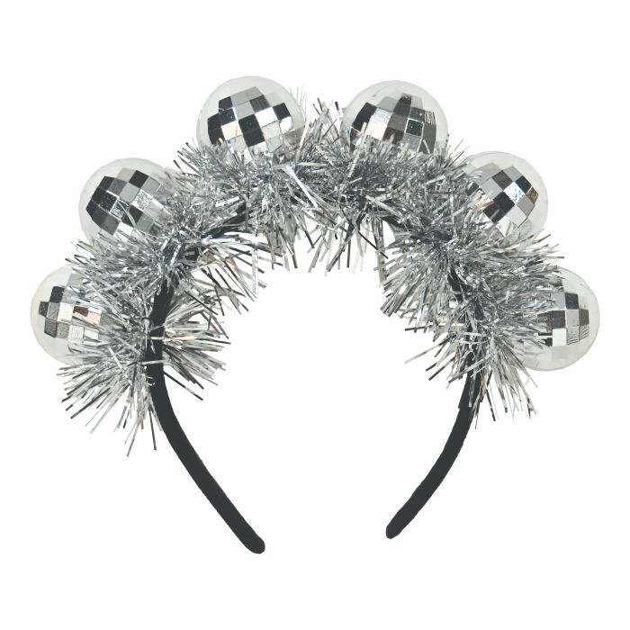 Deluxe Disco Ball Headband - Silver Sparkle Party Accessory