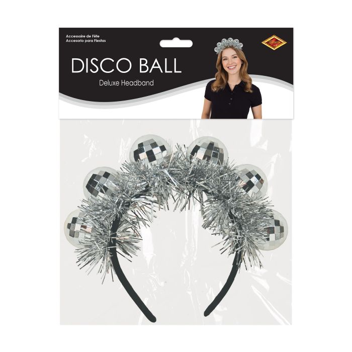 Deluxe Disco Ball Headband - Silver Sparkle Party Accessory