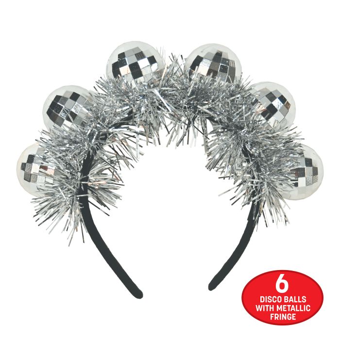 Deluxe Disco Ball Headband - Silver Sparkle Party Accessory