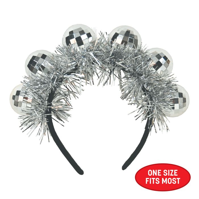 Deluxe Disco Ball Headband - Silver Sparkle Party Accessory