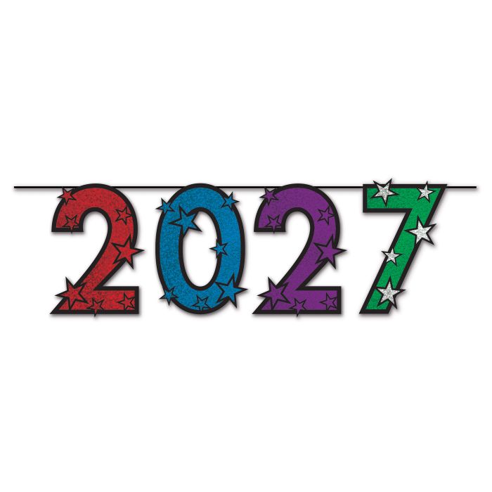 2027 Multi-Color Glitter Streamer - New Year's & Graduation Decor