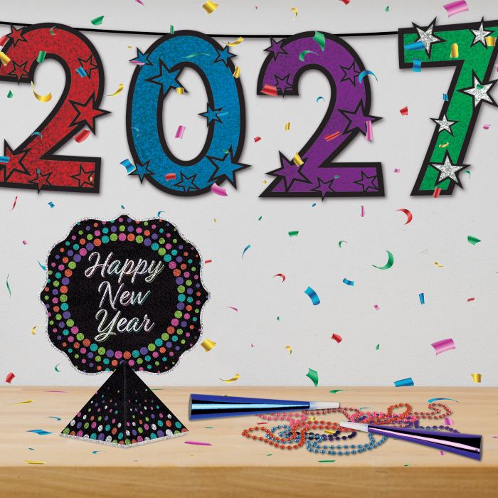 2027 Multi-Color Glitter Streamer - New Year's & Graduation Decor