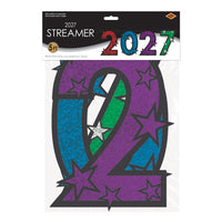 2027 Multi-Color Glitter Streamer - New Year's & Graduation Decor