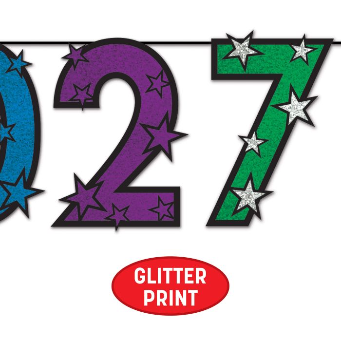 2027 Multi-Color Glitter Streamer - New Year's & Graduation Decor