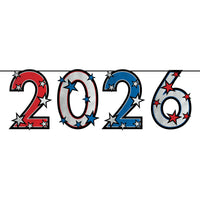 2026 Patriotic Streamer - Red, Silver Blue Glitter