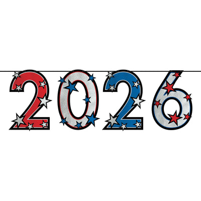 2026 Patriotic Streamer - Red, Silver Blue Glitter